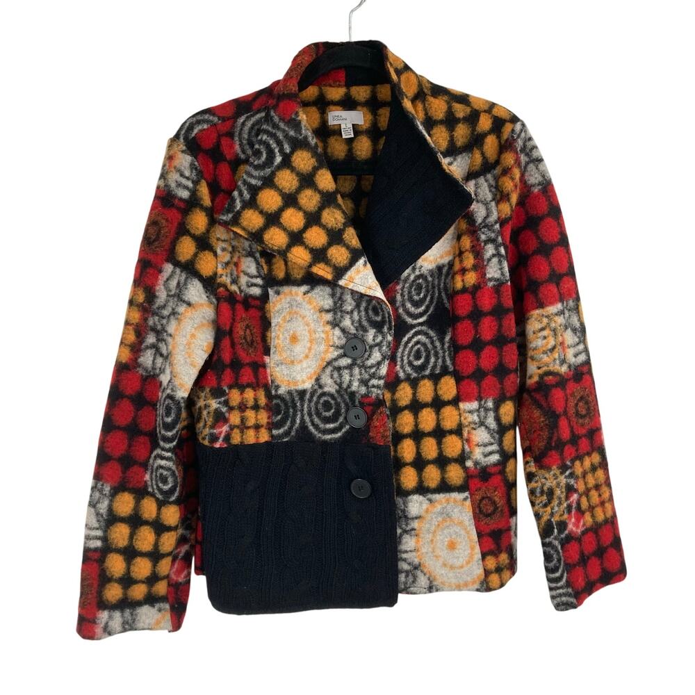 Linea Domani Art to Wear Sweater Wool Blend Jacket Women’s Large Red Yellow